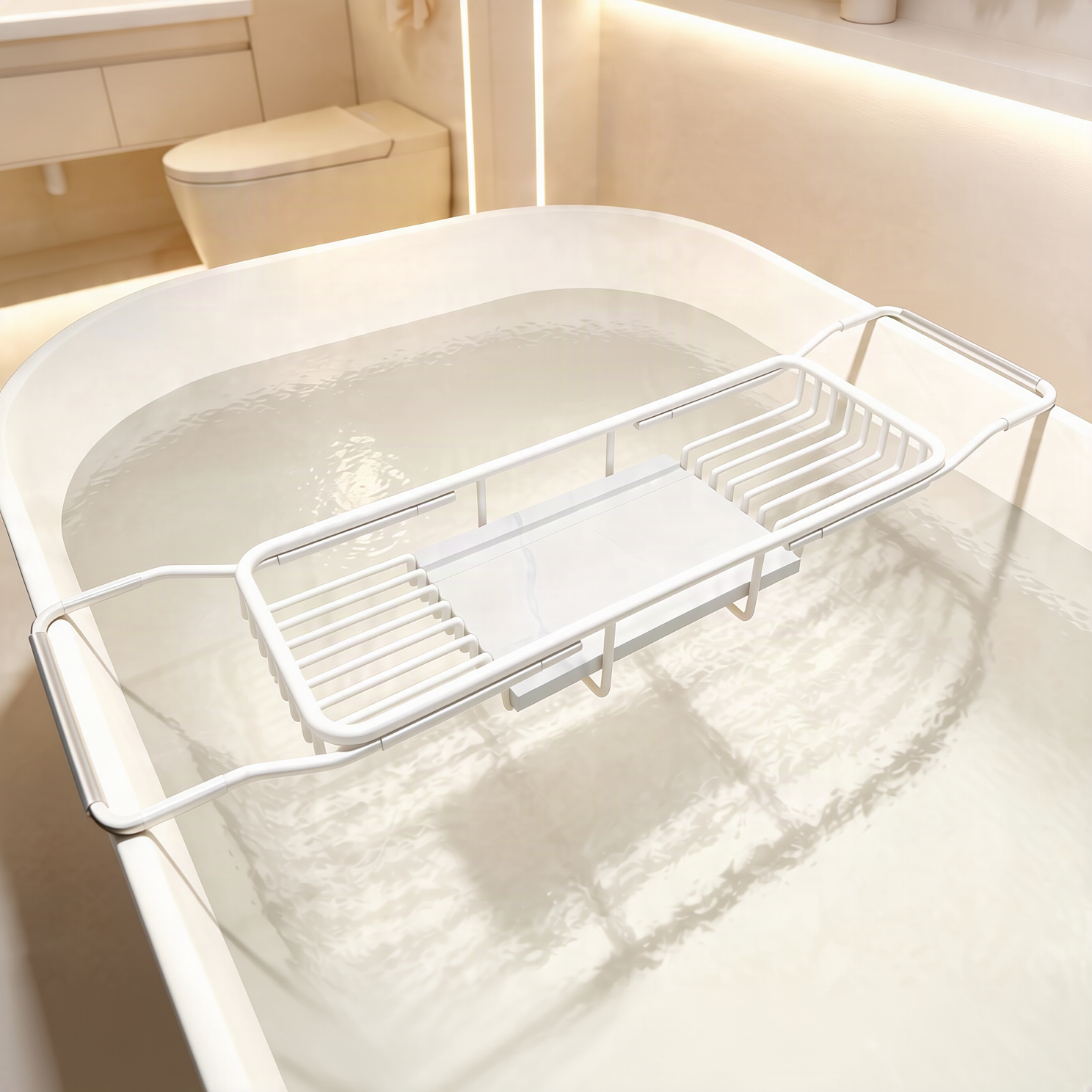 Retractable stainless steel bathtub shelf