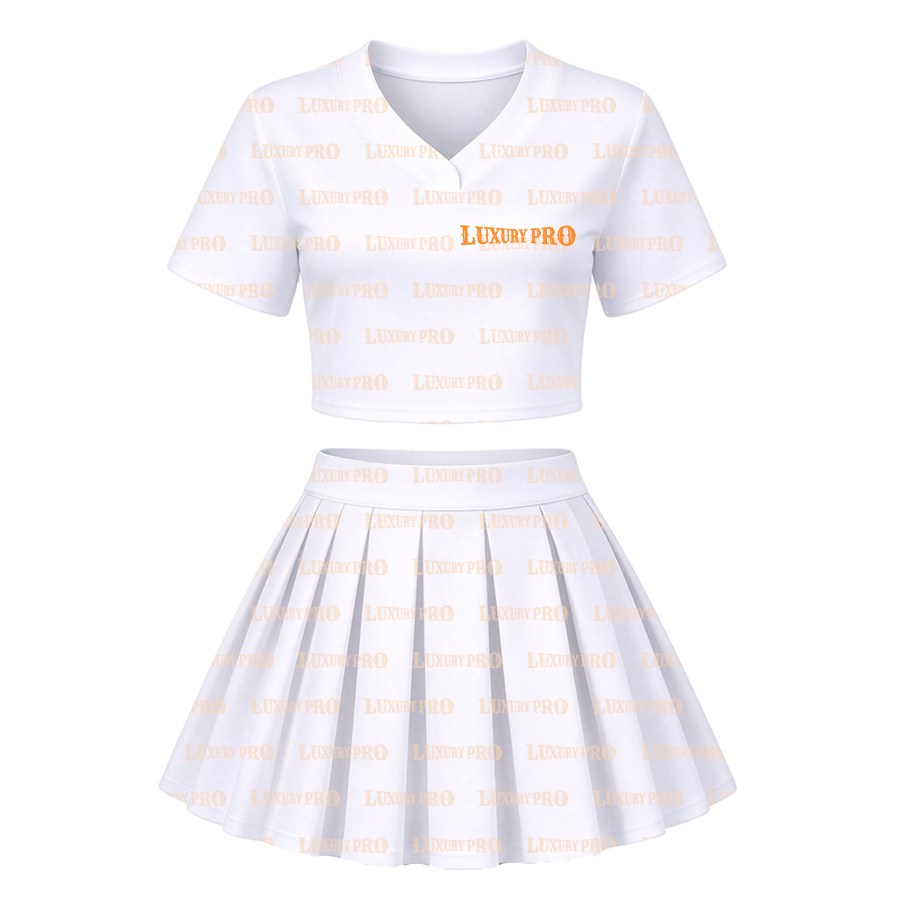 AOP Cropped Baseball Cardigan Printed Tape + MEG Pleated Soccer Skirt