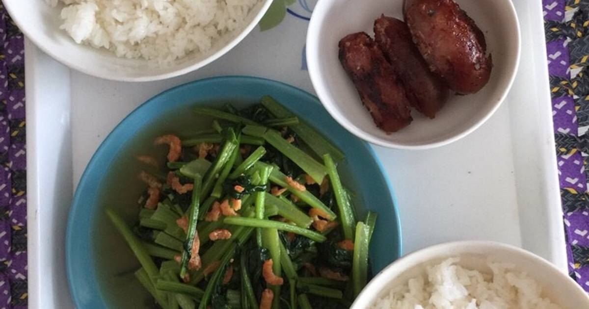 Cải bẹ xanh xào tôm khô