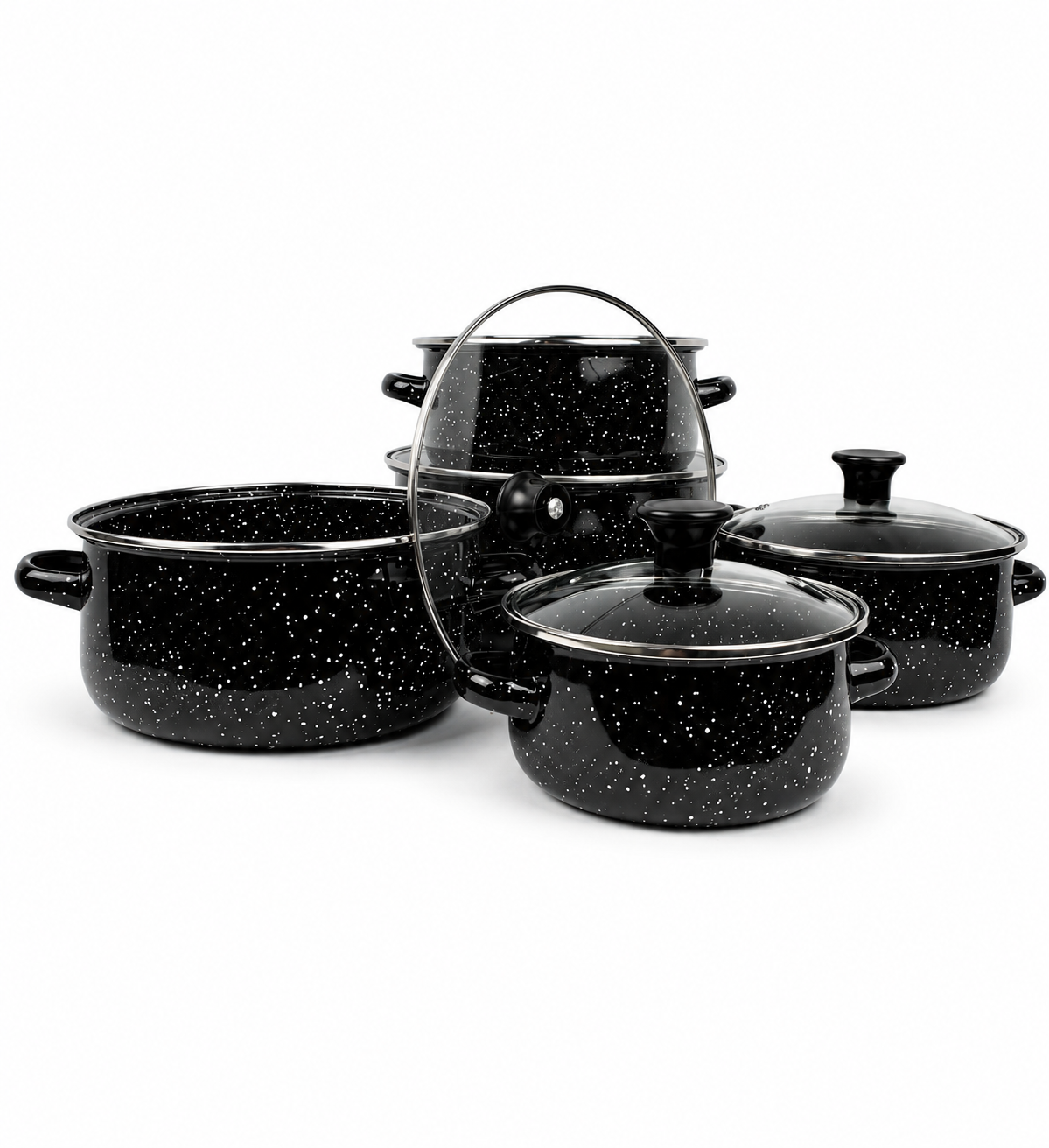Juego De Ollas En Peltre Con Tapa X 5 - 16/18/20/22Cm -1500/2200/3000/4000/5500Ml — imagen 2