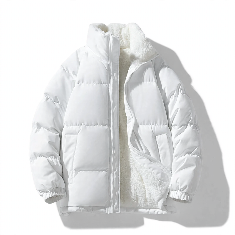 Insulated men's winter jacket with hood and wind protection