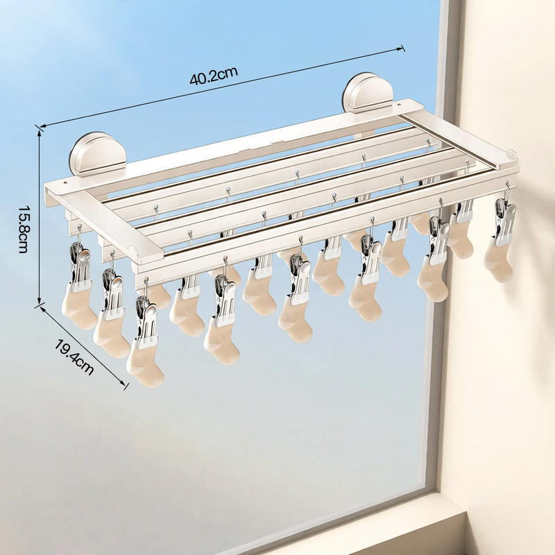 Aluminum drying rack with suction cup and clamps