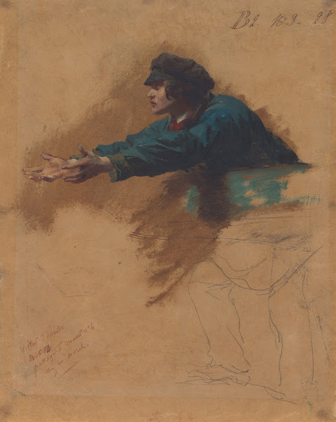 Young Man Leaning Forward with Outstretched Arms Study for Soldiers Distributing