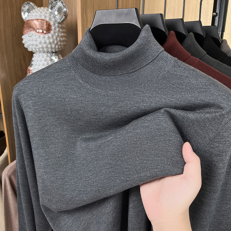 Men's sweater made of silk and sheep wool, standing collar