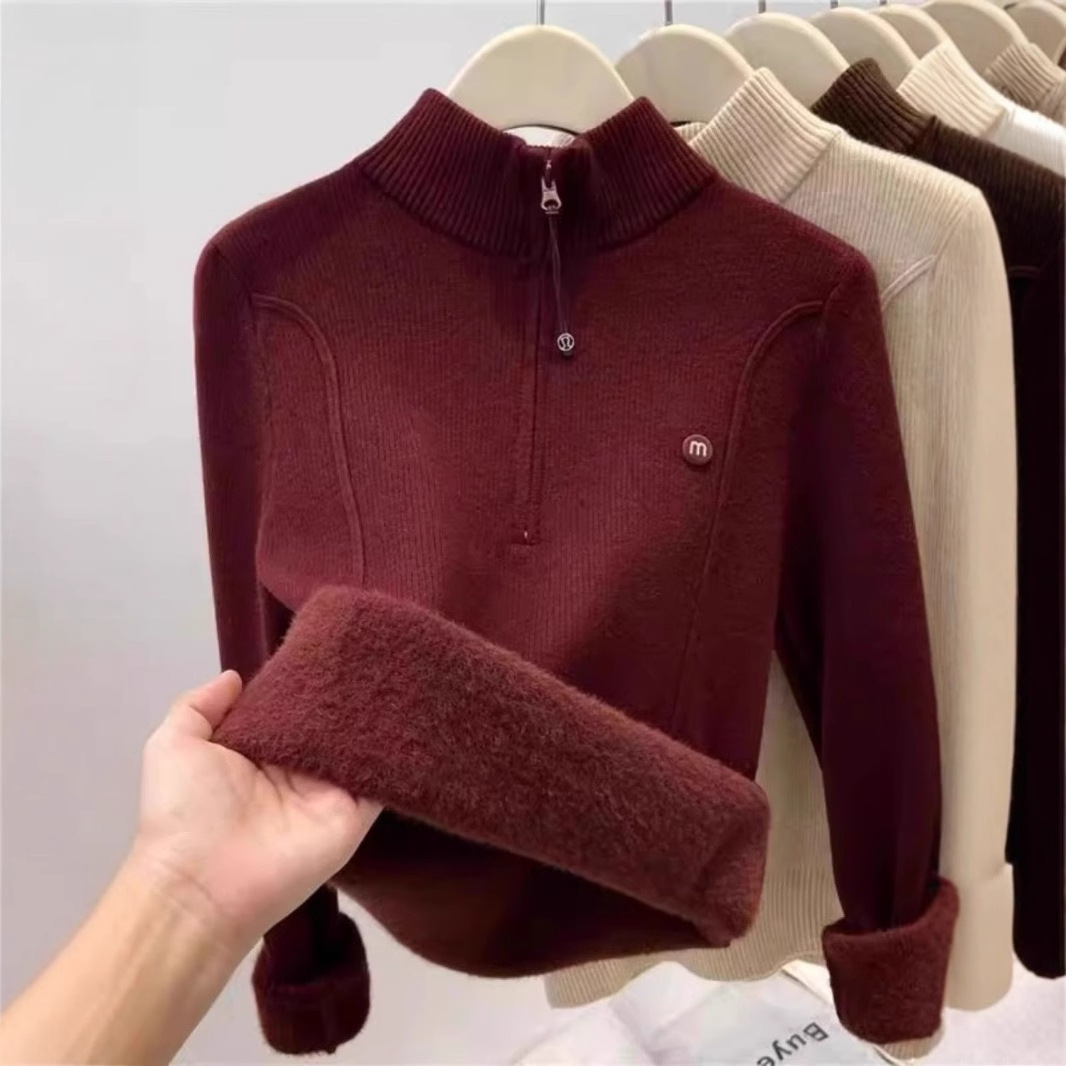 Damen-Strickpullover mit Stehkragen und Reißverschluss