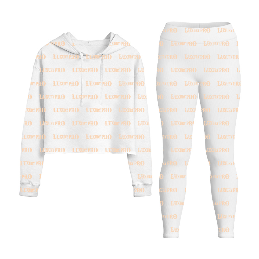 Allover Print Cropped Hoodie Without Hem - 300g + Yoga Wear Set - Pants