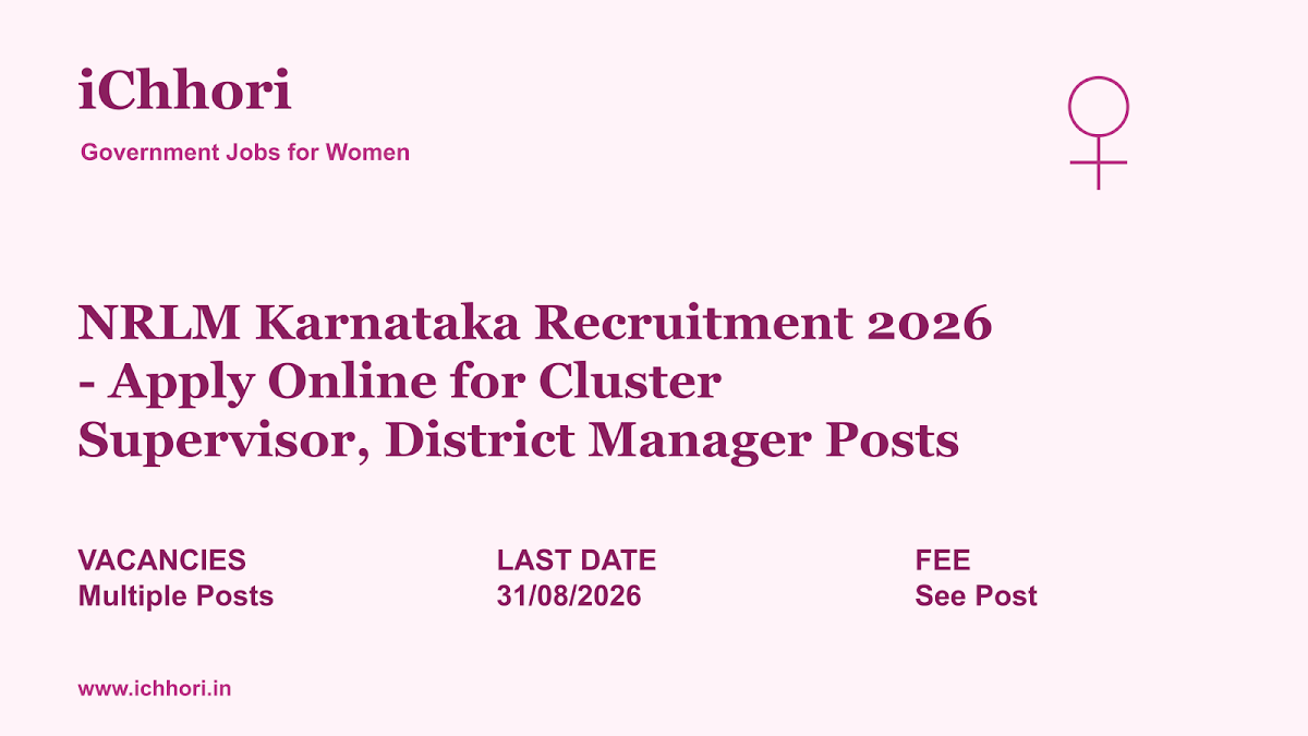 NRLM Karnataka Recruitment 2026 - Apply Online for Cluster Supervisor, District Manager Posts - iChhori
