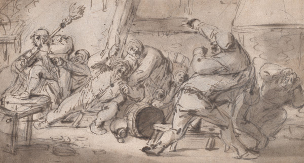 Peasants fighting in an inn mid 17th century