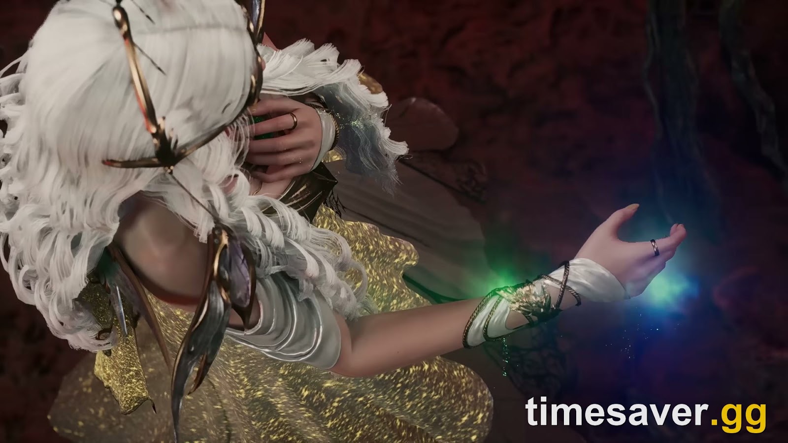 A white-haired AION 2 character channels blue-green magic — deciding your class before Advance Access opens saves precious head-start time