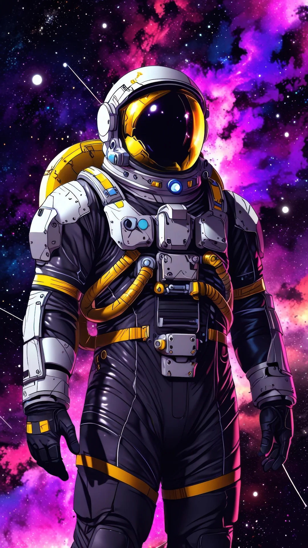 Astronaut floats in vibrant nebula with purple and pink stars - Free 4K mobile Wallpaper