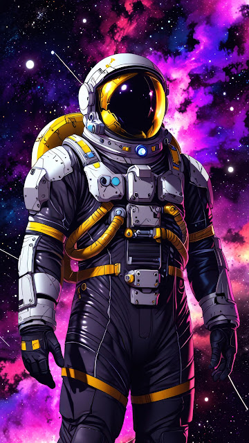 Astronaut floats in vibrant nebula with purple and pink stars - Free mobile Wallpaper