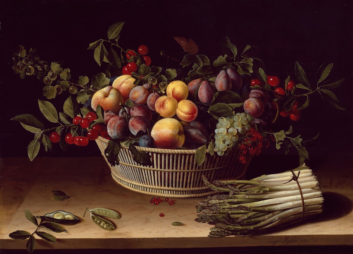 Still Life with a Basket of Fruit and a Bunch of Asparagus 1630