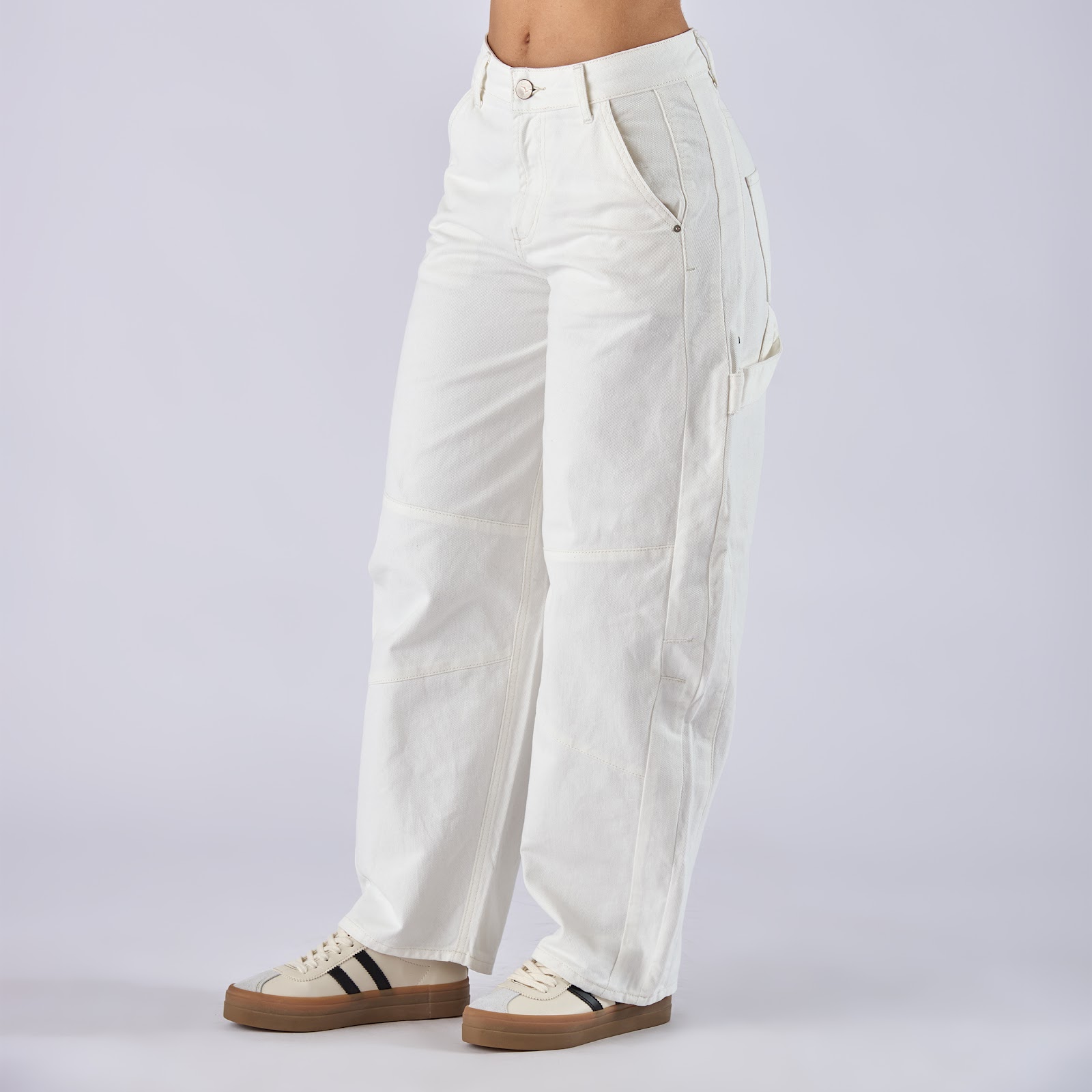 Jean barrel rígido tiro medio en denim, color ivory - Vista 5