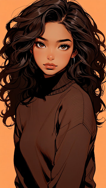 Beautiful Anime Girl Portrait with Voluminous Curly Hair Style - Free mobile Wallpaper