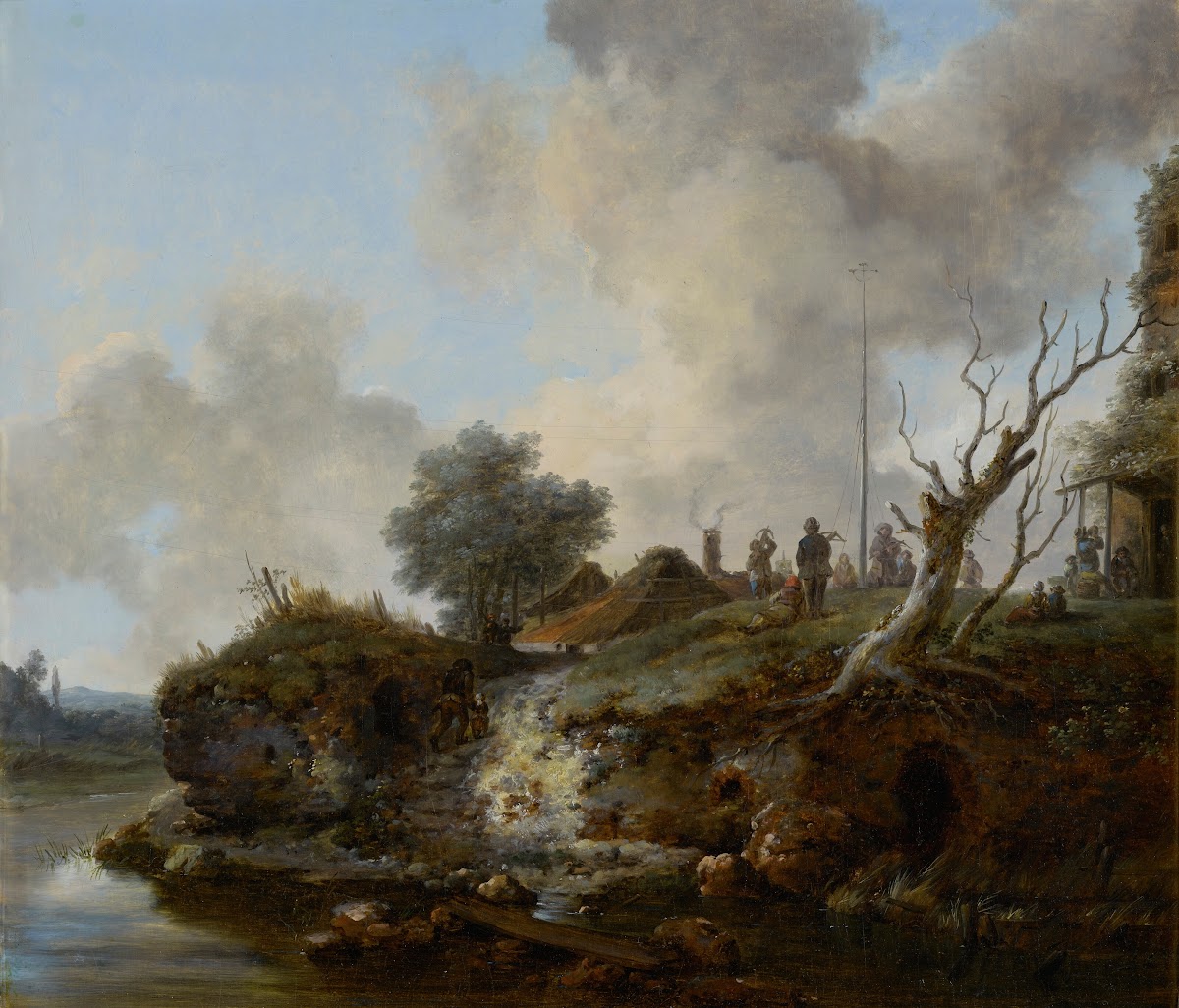 Russian Peasants Playing Papegai Near A River