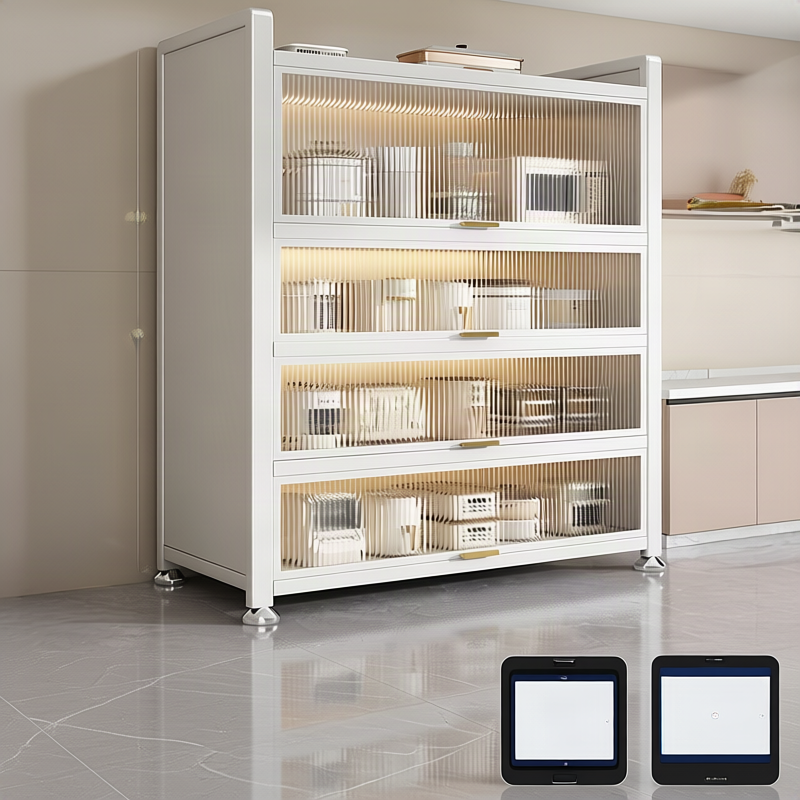 Kitchen freestanding shelf with glass doors, multi-tiered