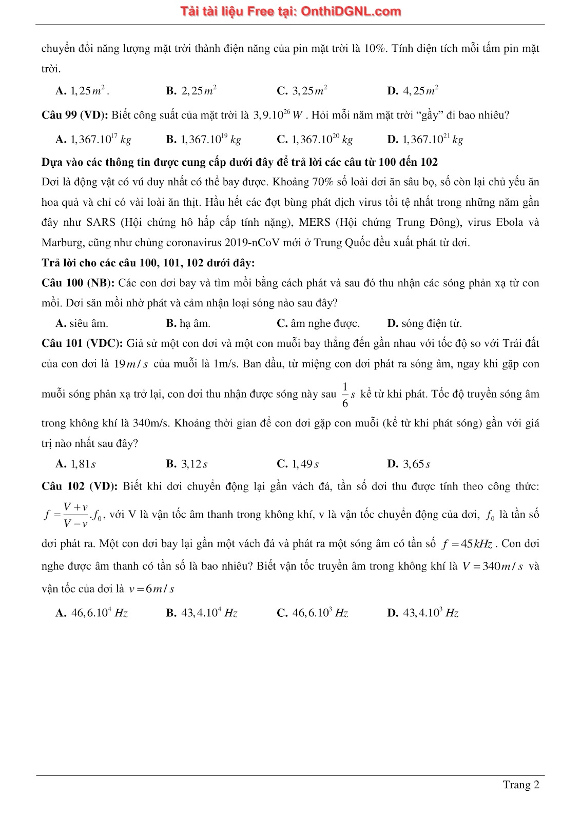 300 bài tập môn Vật Lý - Ôn thi ĐGNL ĐHQG TPHCM Phần 22
