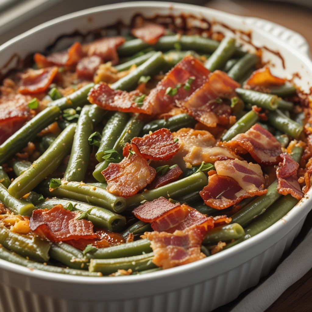 Bacon Loaded Green Bean Casserole – Easy, Creamy & Crispy Comfort Side Dish finished