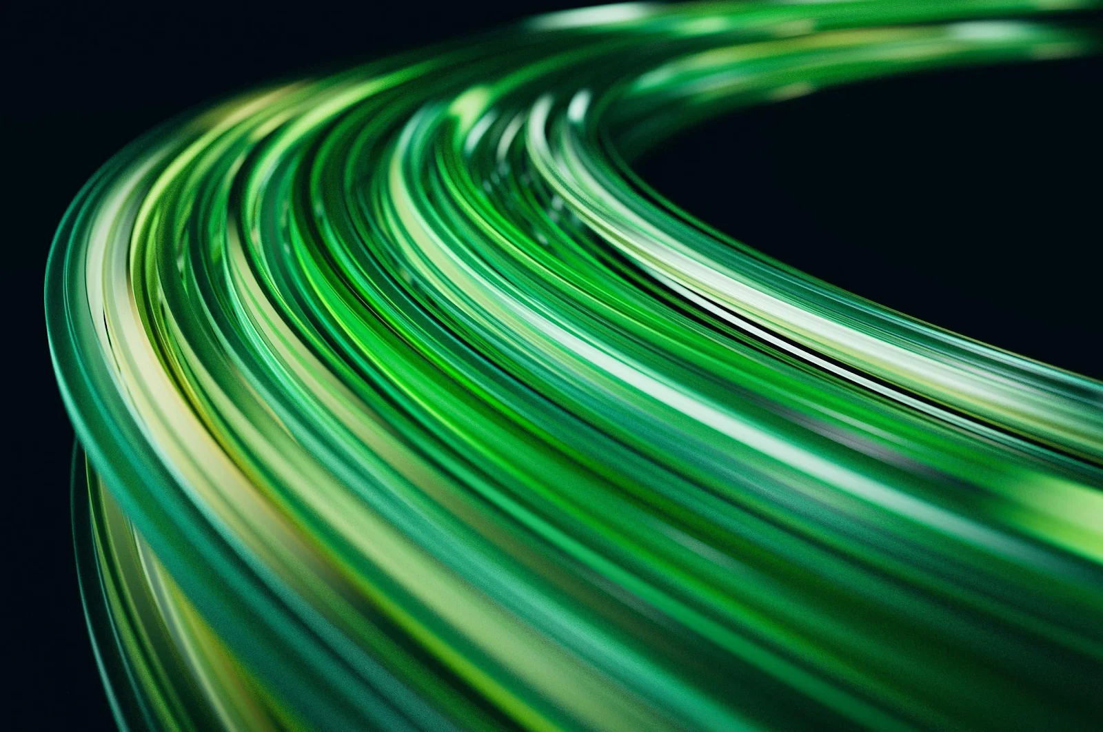 Vibrant Green Curved Fiber Lines - Abstract Digital Art 2K Wallpaper (2560x1700)