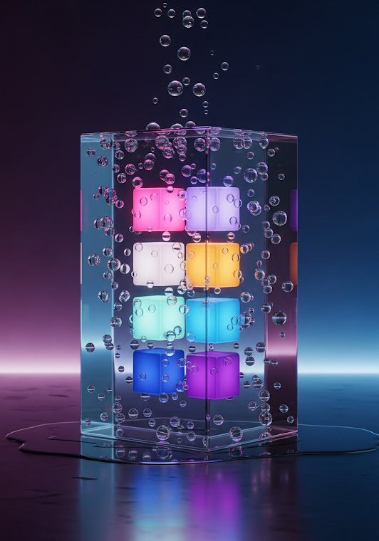 Luminous Abstract Cubes in Liquid