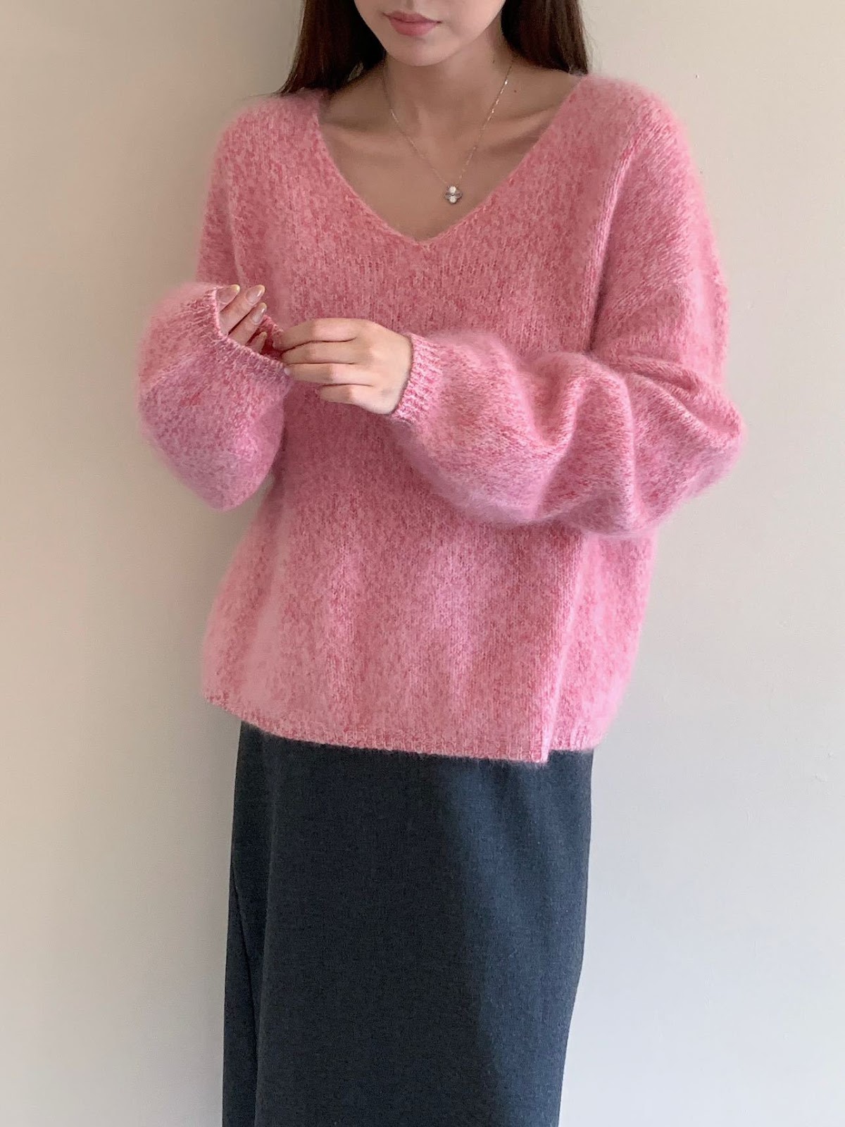 Women's V-neck Sweater, Wool-Cashmere, Brushed