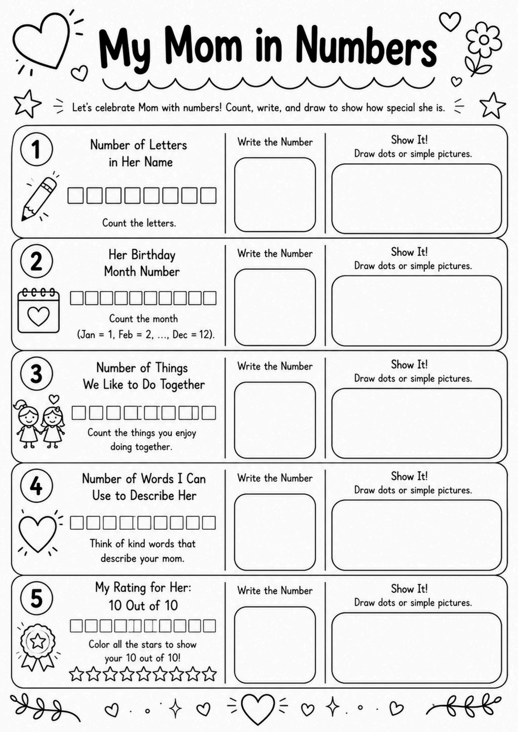 My Mom in Numbers Worksheet