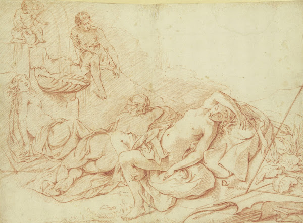 Drei schlafende Nymphen von einem Jüngling belauscht