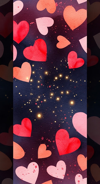 Abstract Watercolor Heart Pattern with Ink Splatters - Free mobile Wallpaper