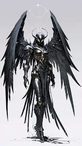 Dark Angel in Armored Suit with Black Wings