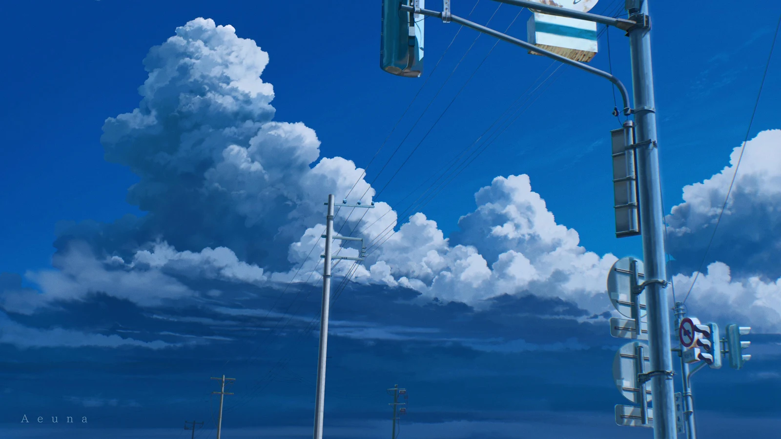 Anime Summer Sky With Clouds - Anime Digital Art 4K Wallpaper (3840x2160)