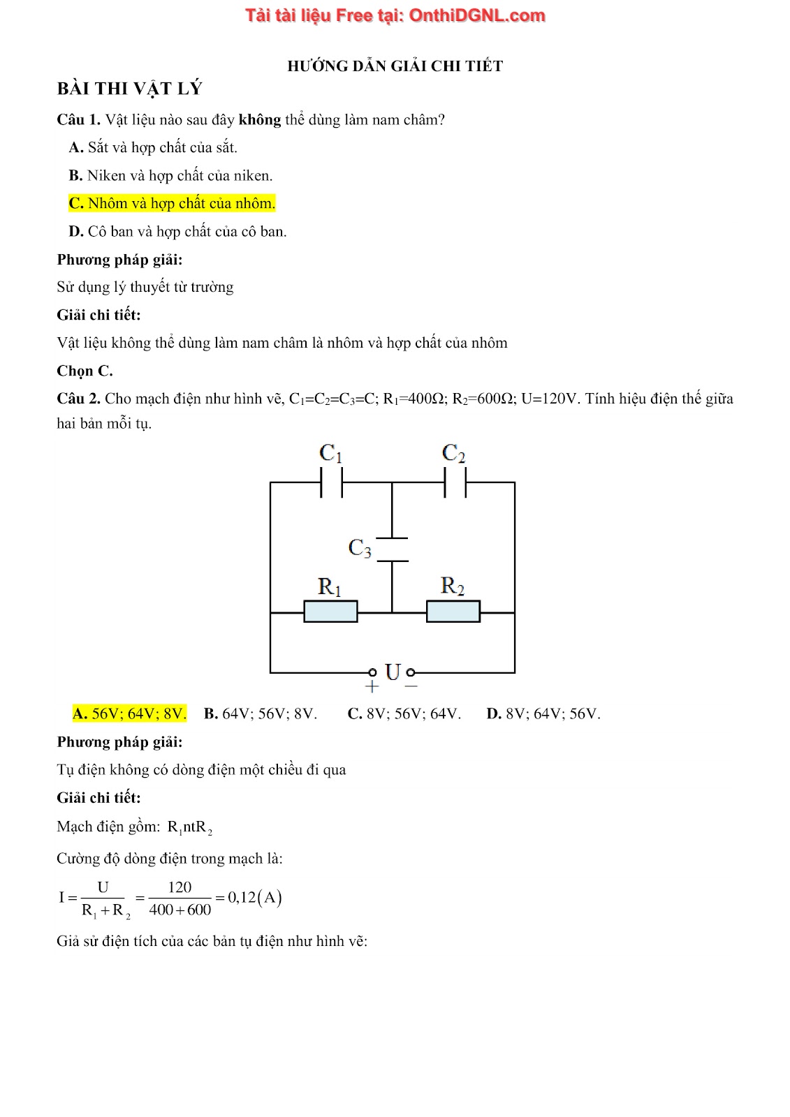 105 bài tập môn Vật Lý - Ôn thi ĐGNL Bách khoa Hà Nội Phần 3