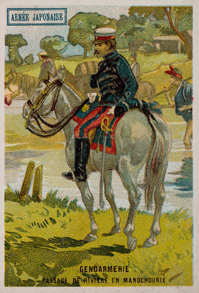 Armée japonaise Gendarmerie Passage de rivière en Mandchourie 1900