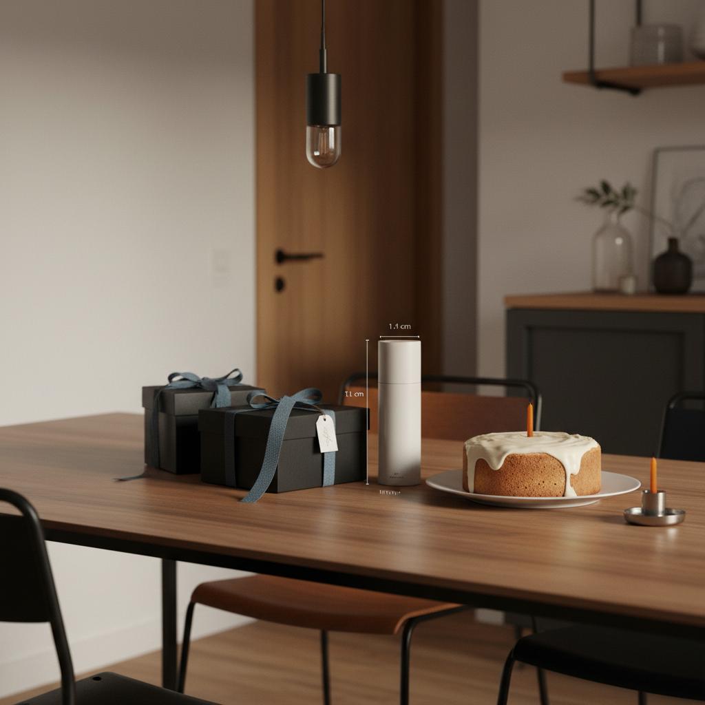 Minimalistische Familienszene: Geschenke und Vanillekuchen auf dem Esstisch – Ratgeberbild zu wie viel geld zur konfirmation