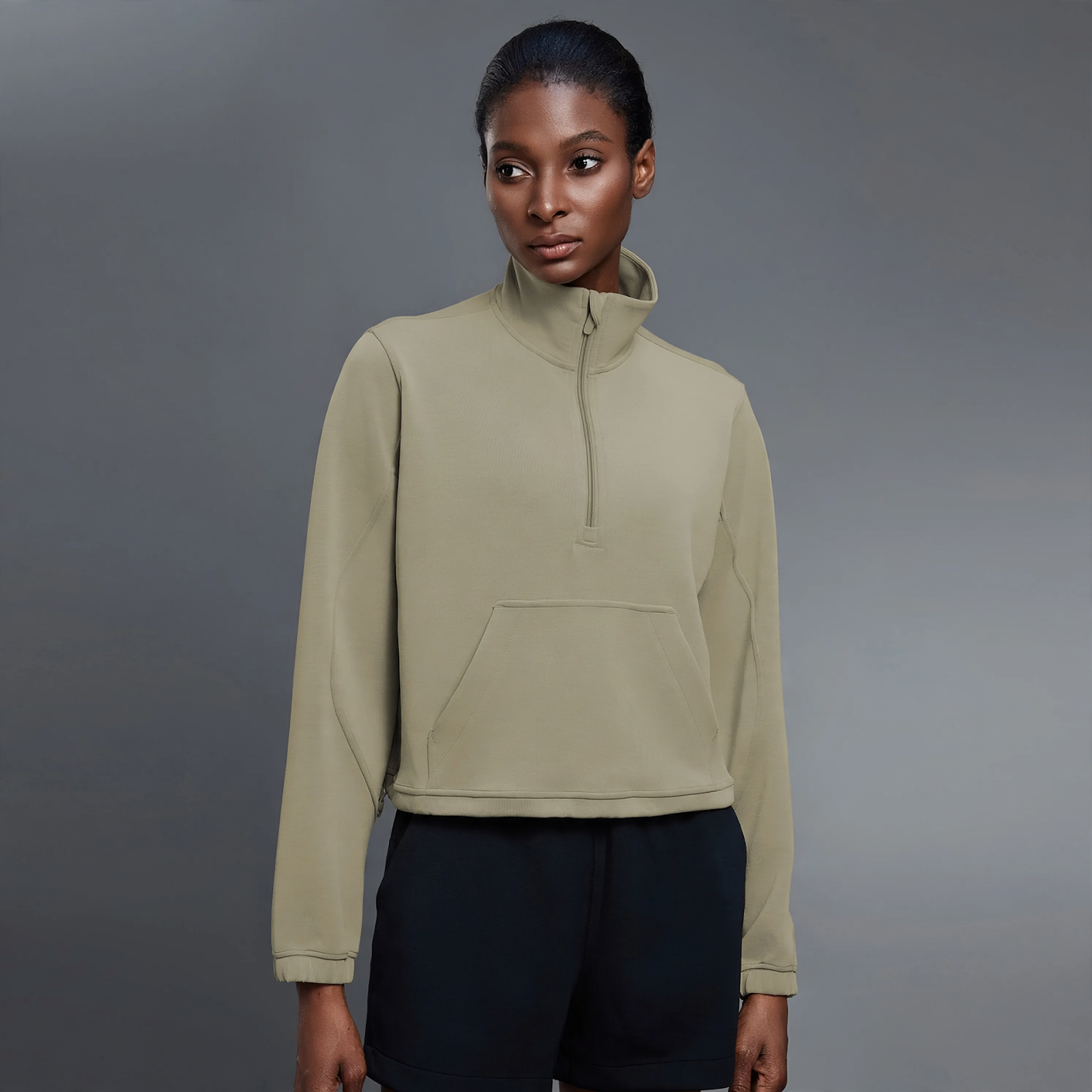 Women's sweatshirt with half zipper and stand-up collar