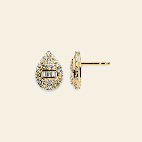 Pear Pavé Studs – Yellow Gold