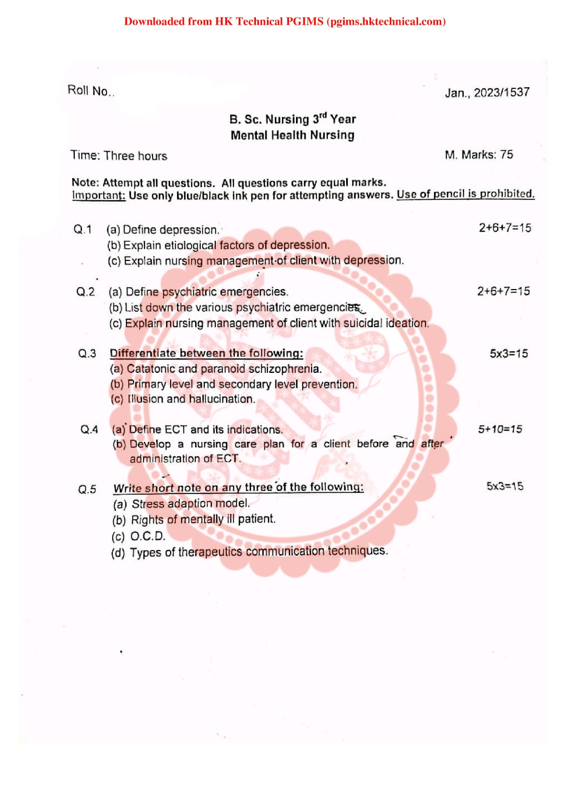 Mental Health Nursing UHSR 3rd Year BSc Nursing Previous Year's Question Paper,Mental Health Nursing,Previous Year's Question Papers,PGIMS Question Paper,BSc Nursing,BSc Nursing 3rd Year,Mental Health Nursing,University of Health Sciences Rohtak (UHSR),