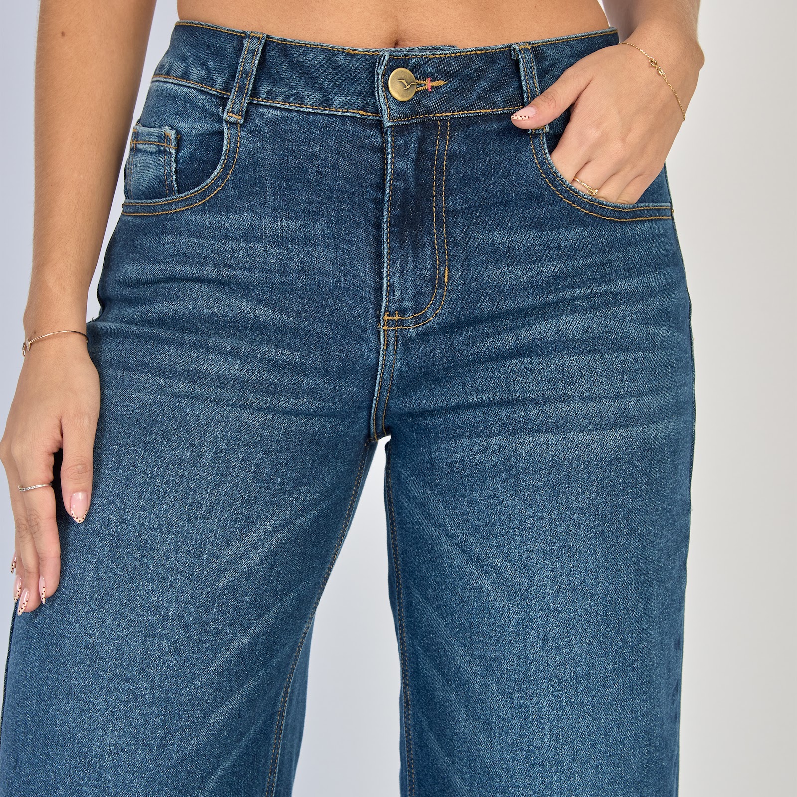 Jean dama wide leg tiro alto licrado, color Azul oscuro - Vista 5