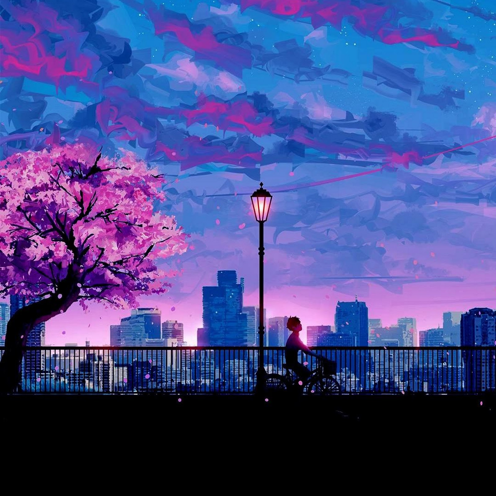 Download City Skyline Under Purple Twilight Full HD iPhone