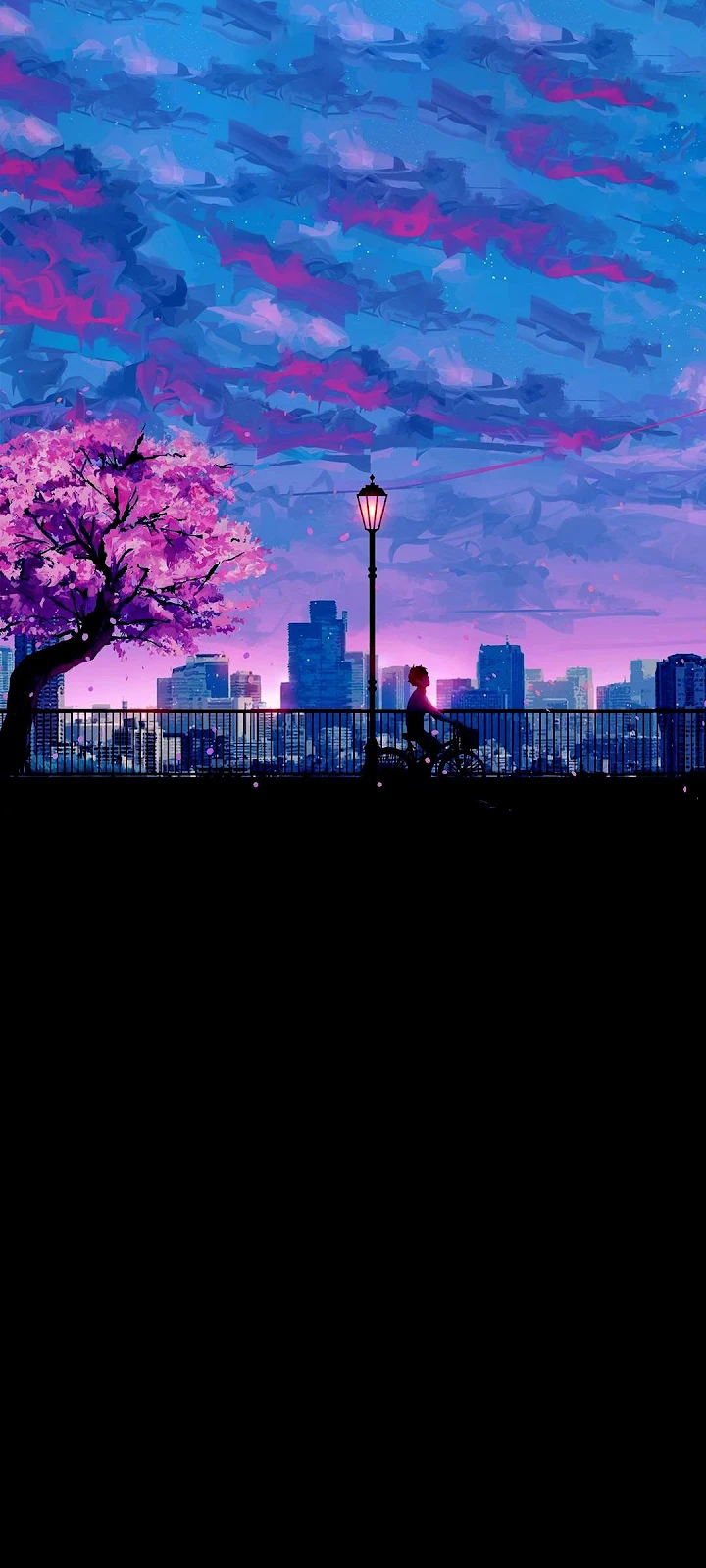 City Skyline Under Purple Twilight - Digital Illustration Full HD iPhone Wallpaper (1080x2400)