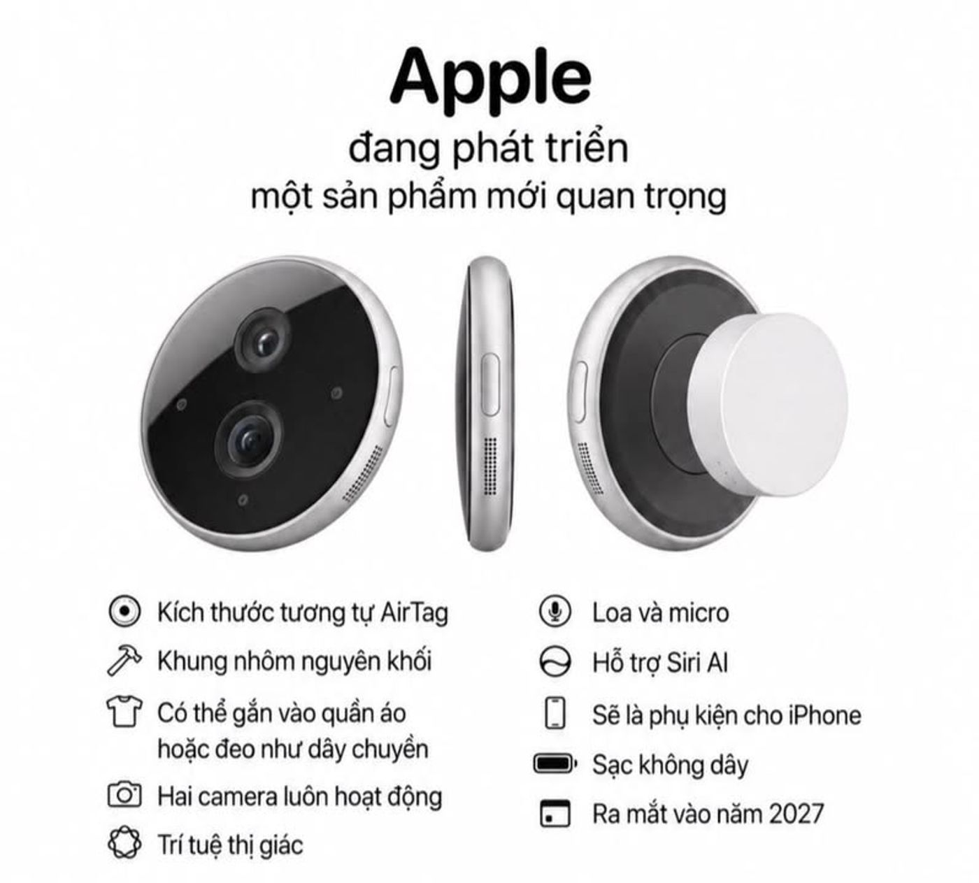 Apple được cho là phát triển thiết bị AI đeo thông minh hoàn toàn mới, có thể ra mắt năm 2027 #Apple #AppleAI #AppleIntelligence #AIWearable #Wearable #AirTag #iPhone #Siri #TinCon