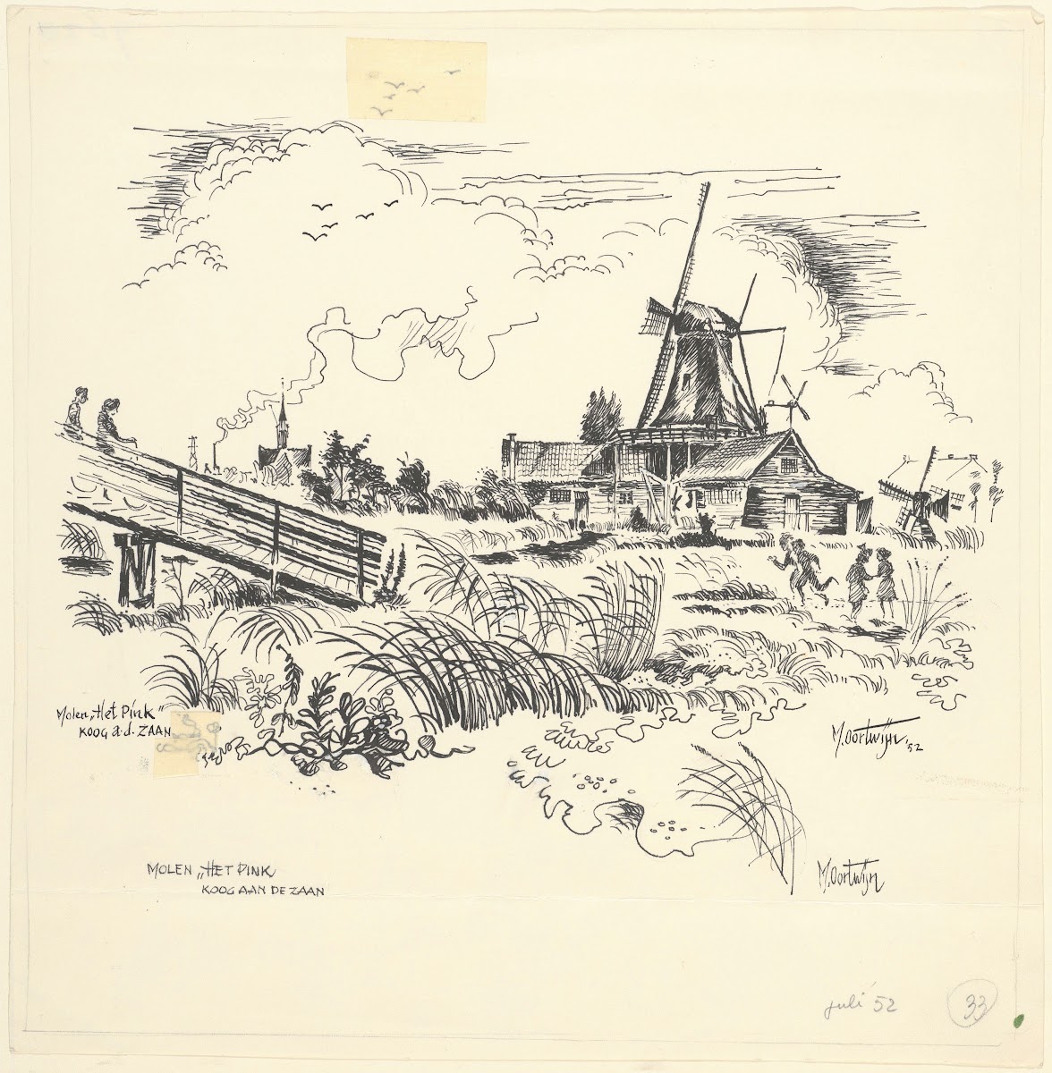 Gezicht op molen Het Pink aan de Pinkstraat te Koog aan de Zaan 1952