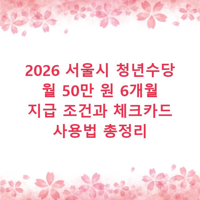 2026 서울시 청년수당 월 50만 원 6개월 지급 조건과 체크카드 사용법 총정리