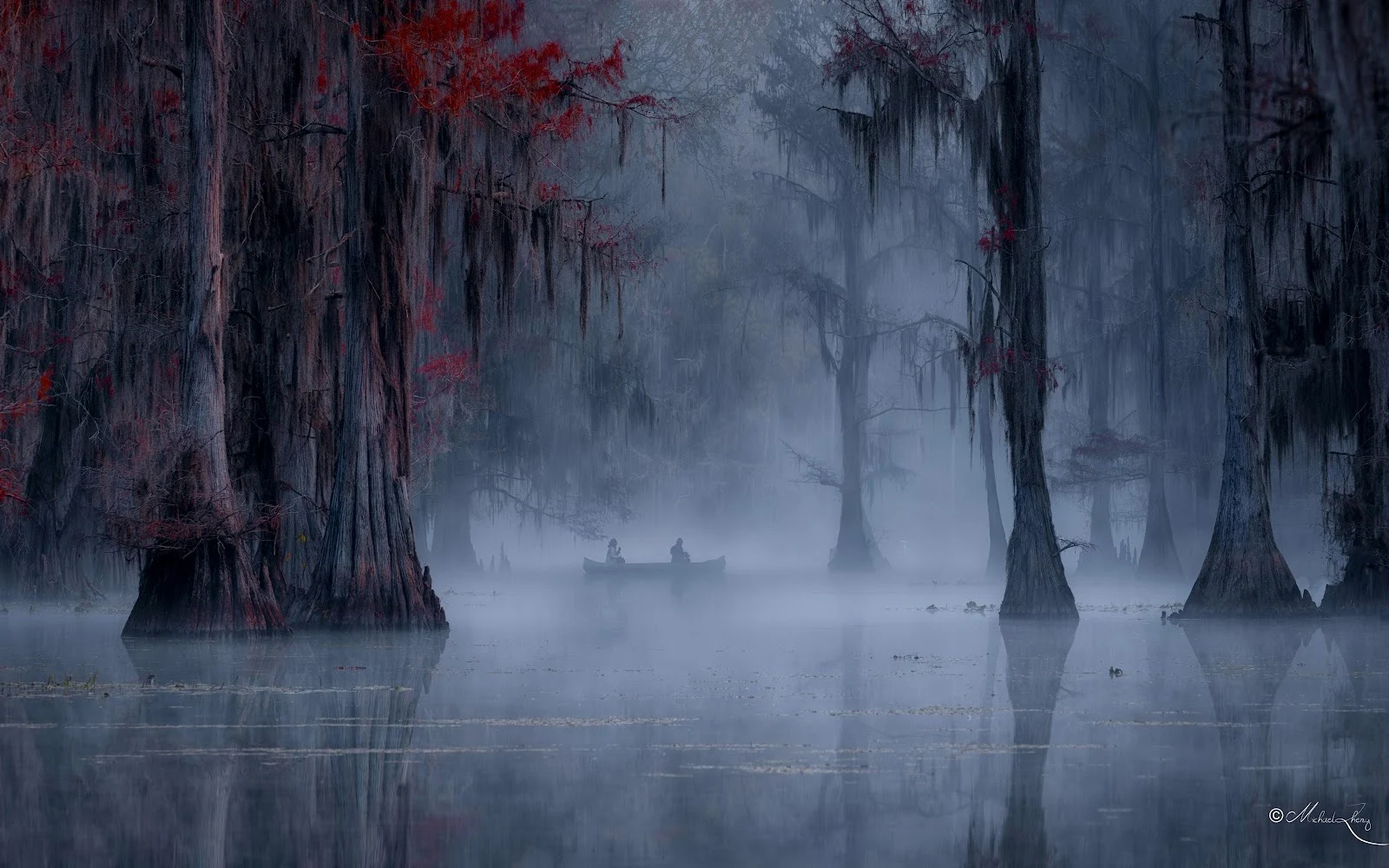 Foggy Cypress Swamp With Canoe - Landscape Photography 5K Wallpaper (6144x3840)