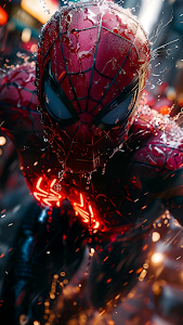 Cinematic Spiderman Suit Wet Neon Glow Marvel Art