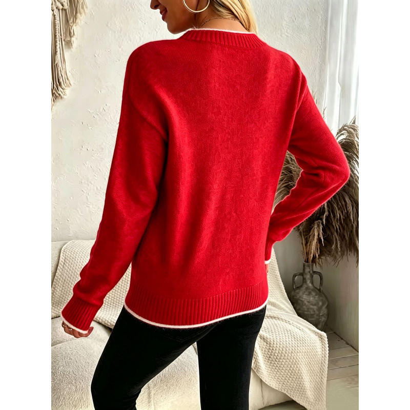 Women's knitted sweater with snowflake jacquard