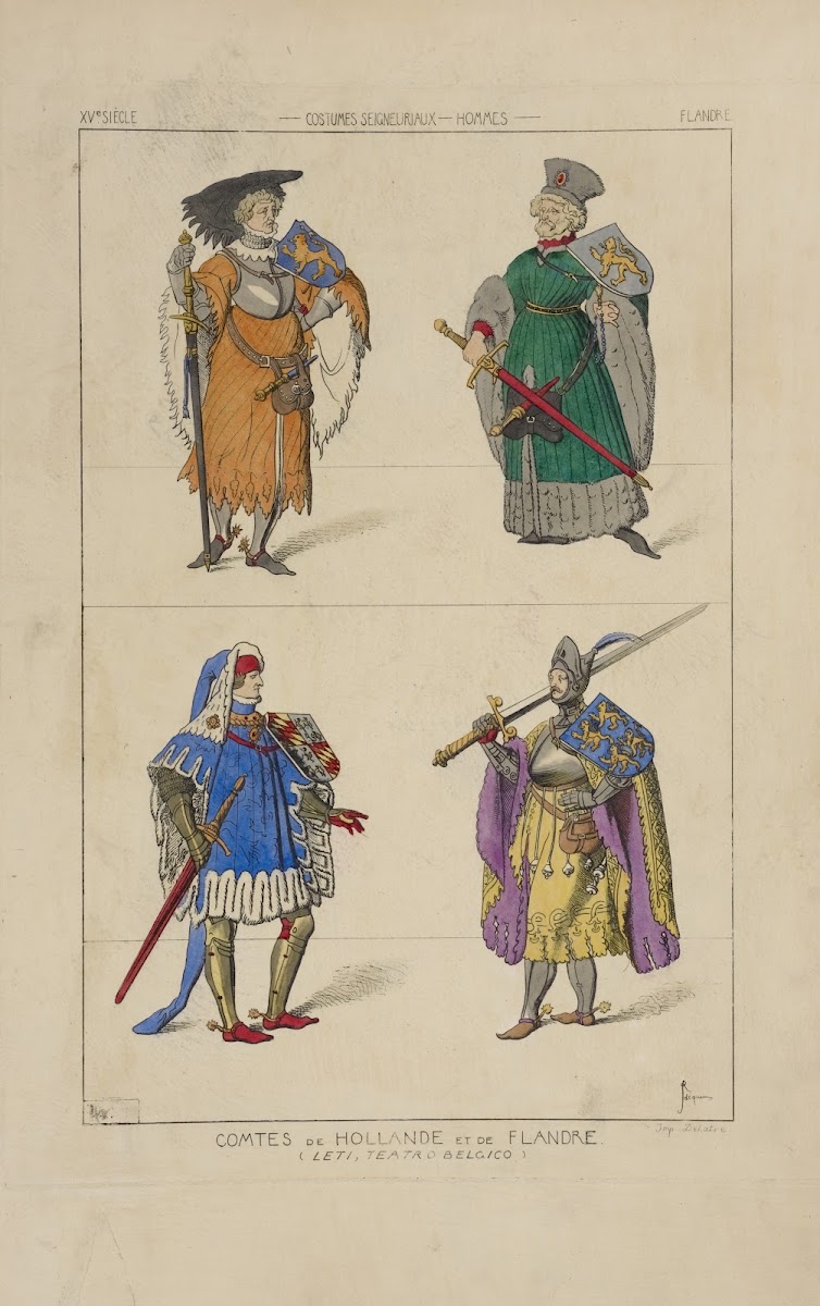 Comtes de Hollande et de Flandre Leti teatro Belgico XVe siècle costumes seigneu