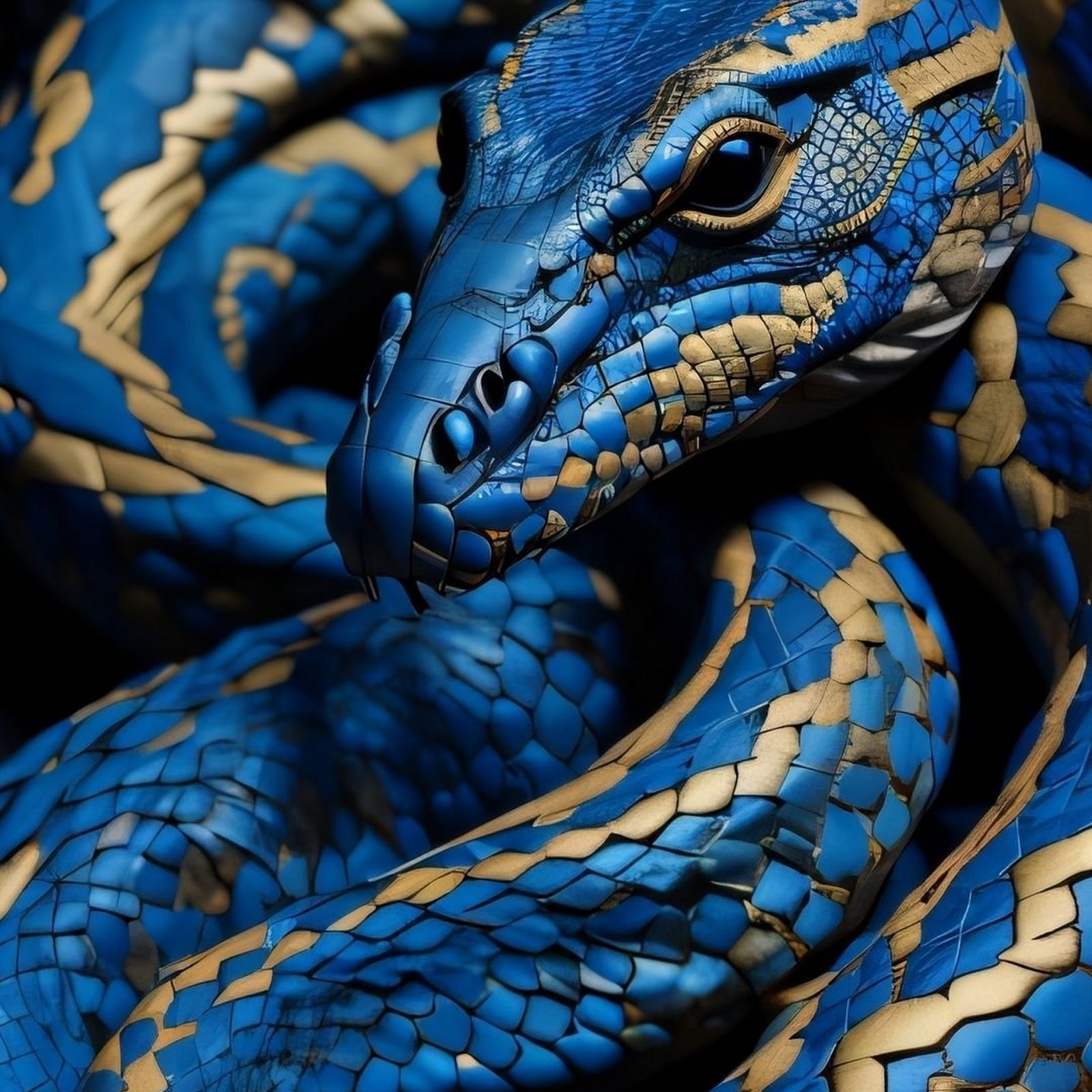 Download Blue Snake, Gold Serpent, Reptile, Animal Full HD iPhone