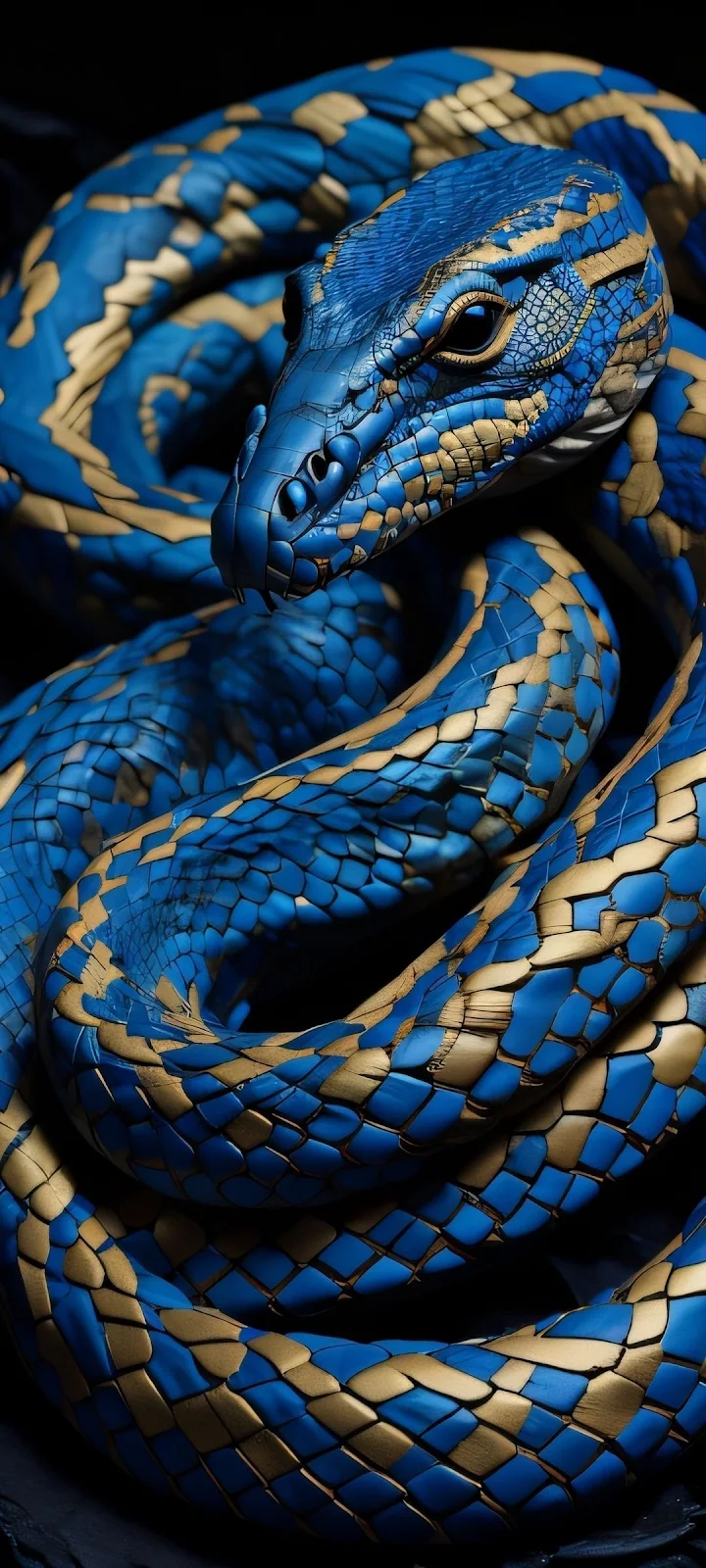 Blue Snake, Gold Serpent, Reptile, Animal Full HD iPhone Wallpaper Background (1080x2400)