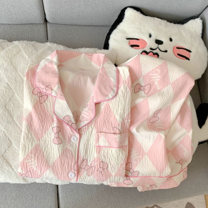 Women's Pajama Set with Lapel Collar, Long Sleeve