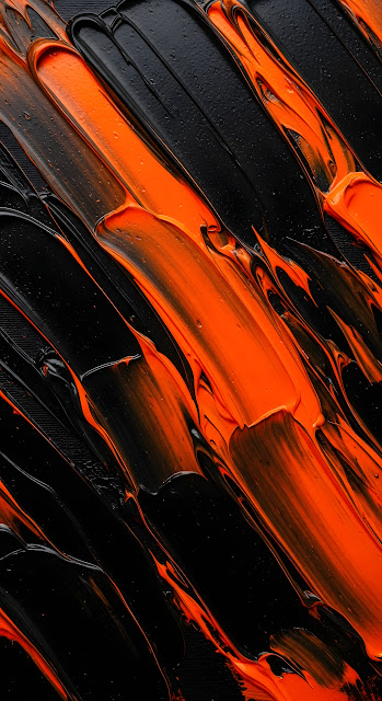 Diagonal Glossy Orange and Black Abstract Paint Texture - Free mobile Wallpaper